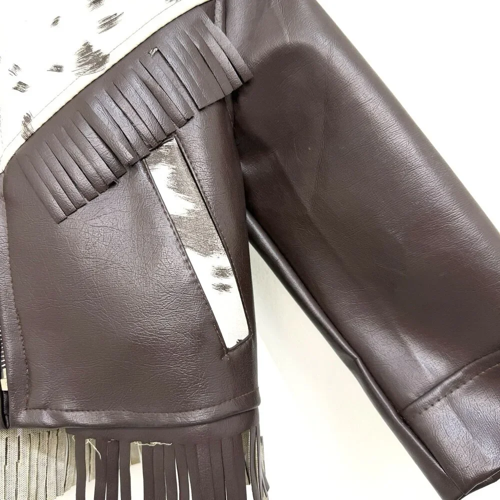 Vintage 60s 70s Thermo &Togs Kids Western Vinyl Fringe Jacket Cowhide Style